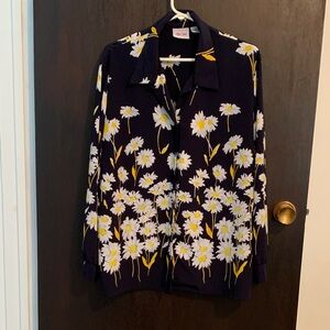 TanJay Black Blouse with White and Yellow Floral Design
